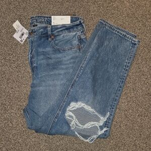 American Eagle Outfitters Strigid Mom Jean High-Rise Faded Blue Distressed Jeans